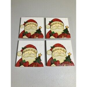 Stone Christmas Holiday Santa Coasters Set of 4